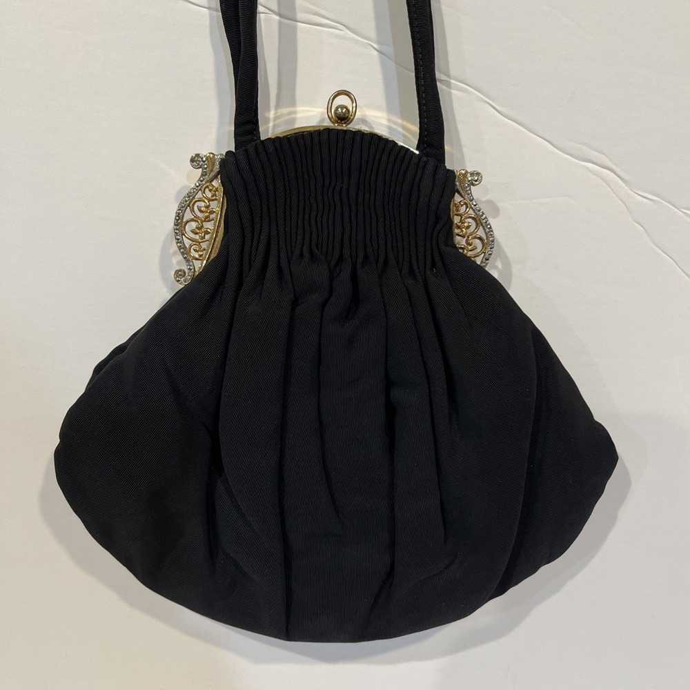 VTG Guild Creations Handbag Purse Black Fabric Victorian Closure Evening Bag